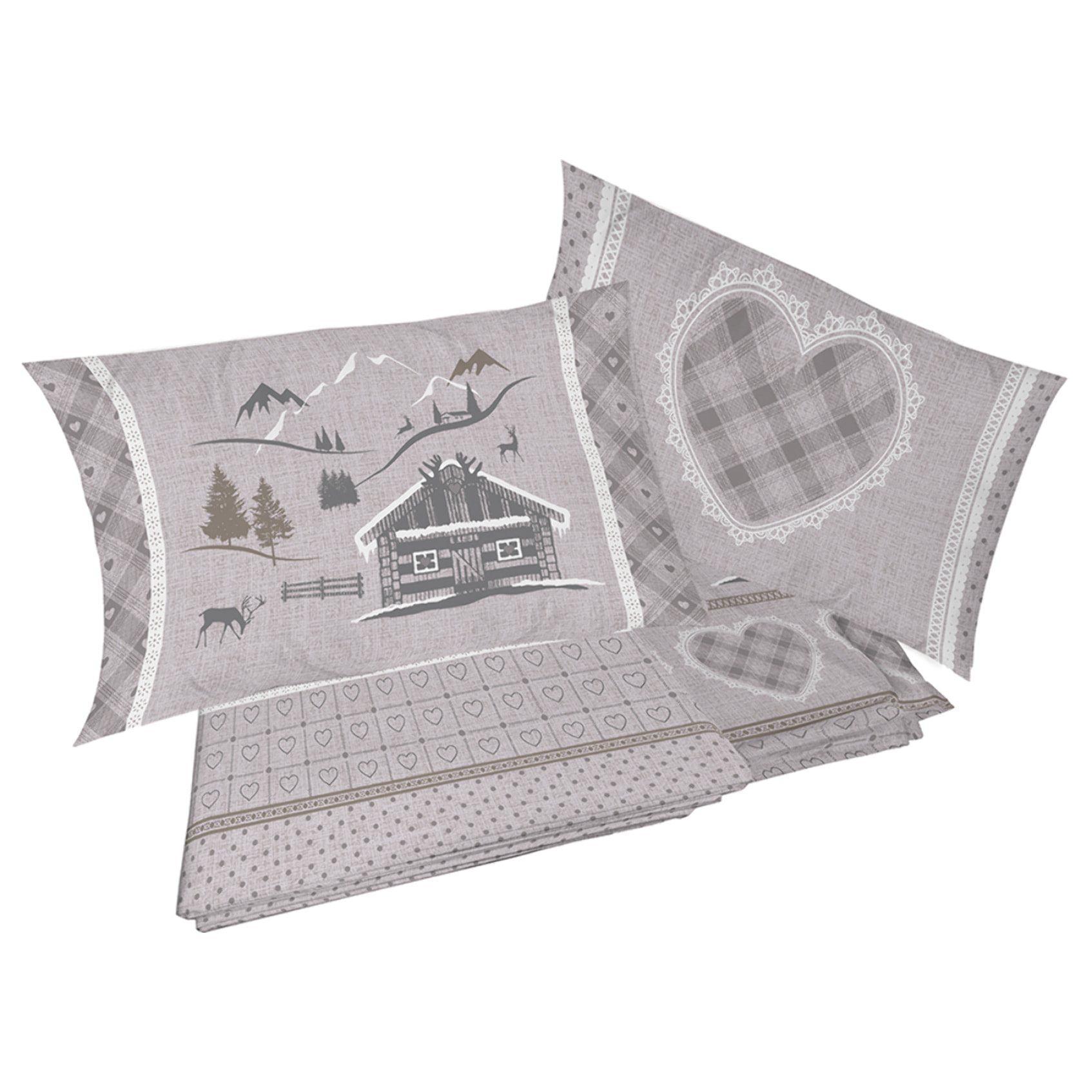 Completo letto in flanella chalet beige flanella 100% cotone