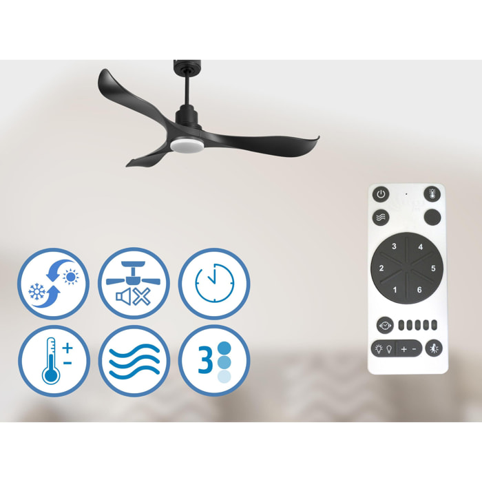 Ventilador de techo Reversible Termostato Dimable Wifi Motor DC Techos Inclinados Mando a Distancia Luz tres tonos Adaptador 2/3 Aspas Hypersilence Memoria UtilaD132C04LED67260 PURLINE