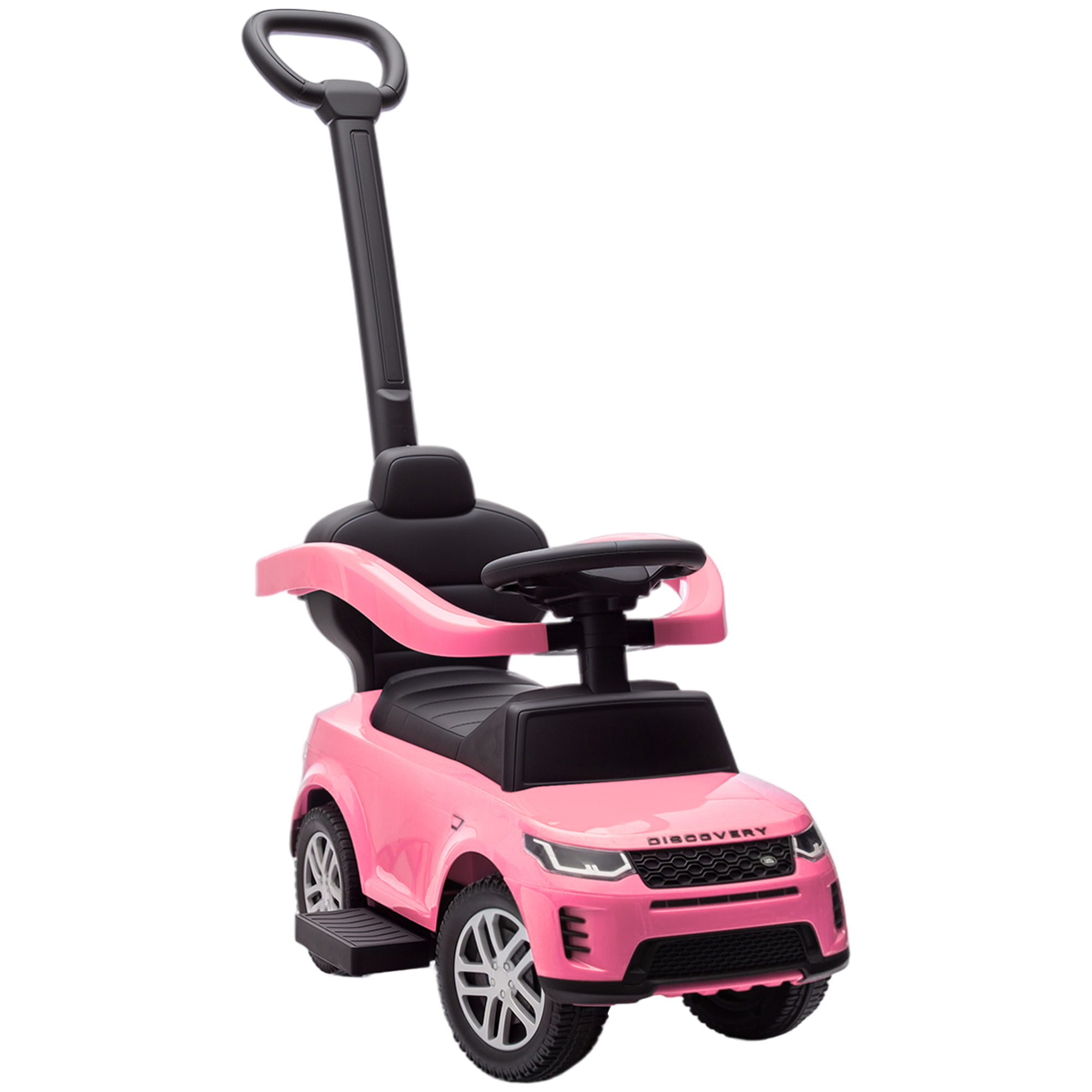 Coche Correpasillos 2 en 1 para Niños de 18-36 Meses LAND ROVER DISCOVERY, Correpasillos con Espacio de Almacenaje, Bocina, Volante, Mango de Empuje y Barandilla Extraíbles, Rosa