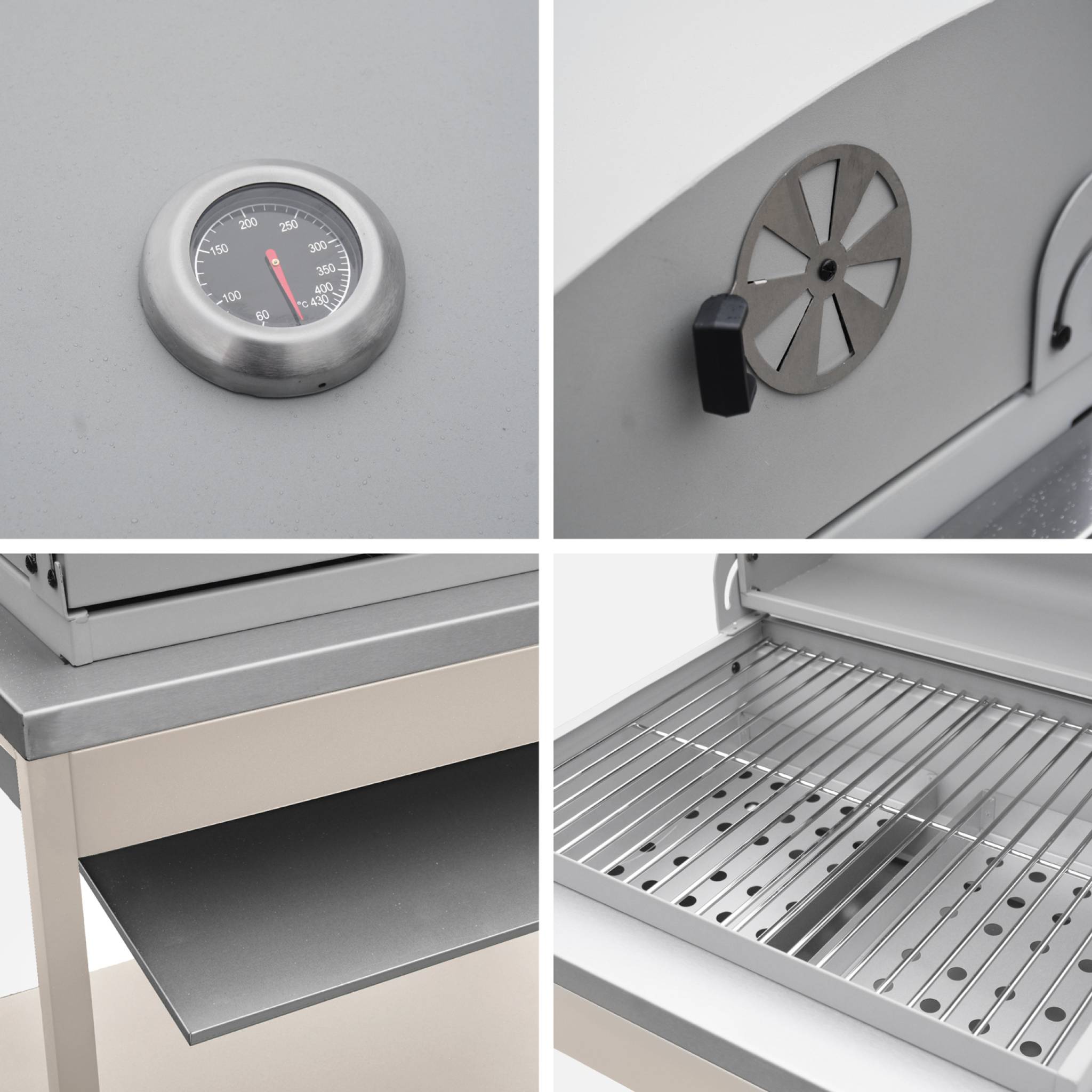 Barbecue grill charbon de bois beige Naxos grille chromée 2 étagères