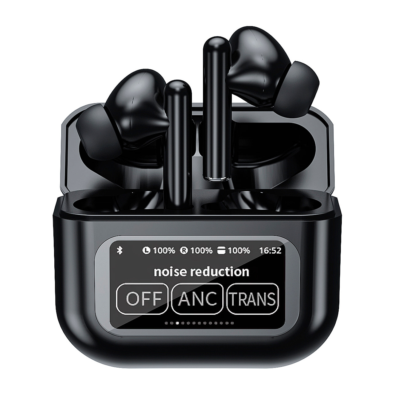 Cuffie TWS KW-07, BT 5.4, con cancellazione attiva del rumore ANC. Base di ricarica con schermo LED e fino a 6 ore di autonomia.