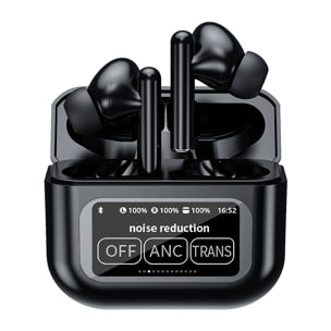 Cuffie TWS KW-07, BT 5.4, con cancellazione attiva del rumore ANC. Base di ricarica con schermo LED e fino a 6 ore di autonomia.