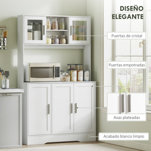 Alacena de Cocina, Mueble Auxiliar de Cocina con 2 Puertas de Vidrio, Encimera Amplia para Microondas, Compartimentos Abiertos, Estantes Ajustables, 108x35x180 cm, Blanco