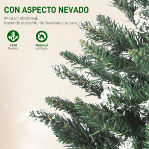 Árbol de Navidad 210 cm, Árbol Navideño de Abeto con Luces LED, 9 Modos de Iluminación, 1160 Ramas con Nieve Artificial, Soporte Metálico, Fácil de Montar, Verde
