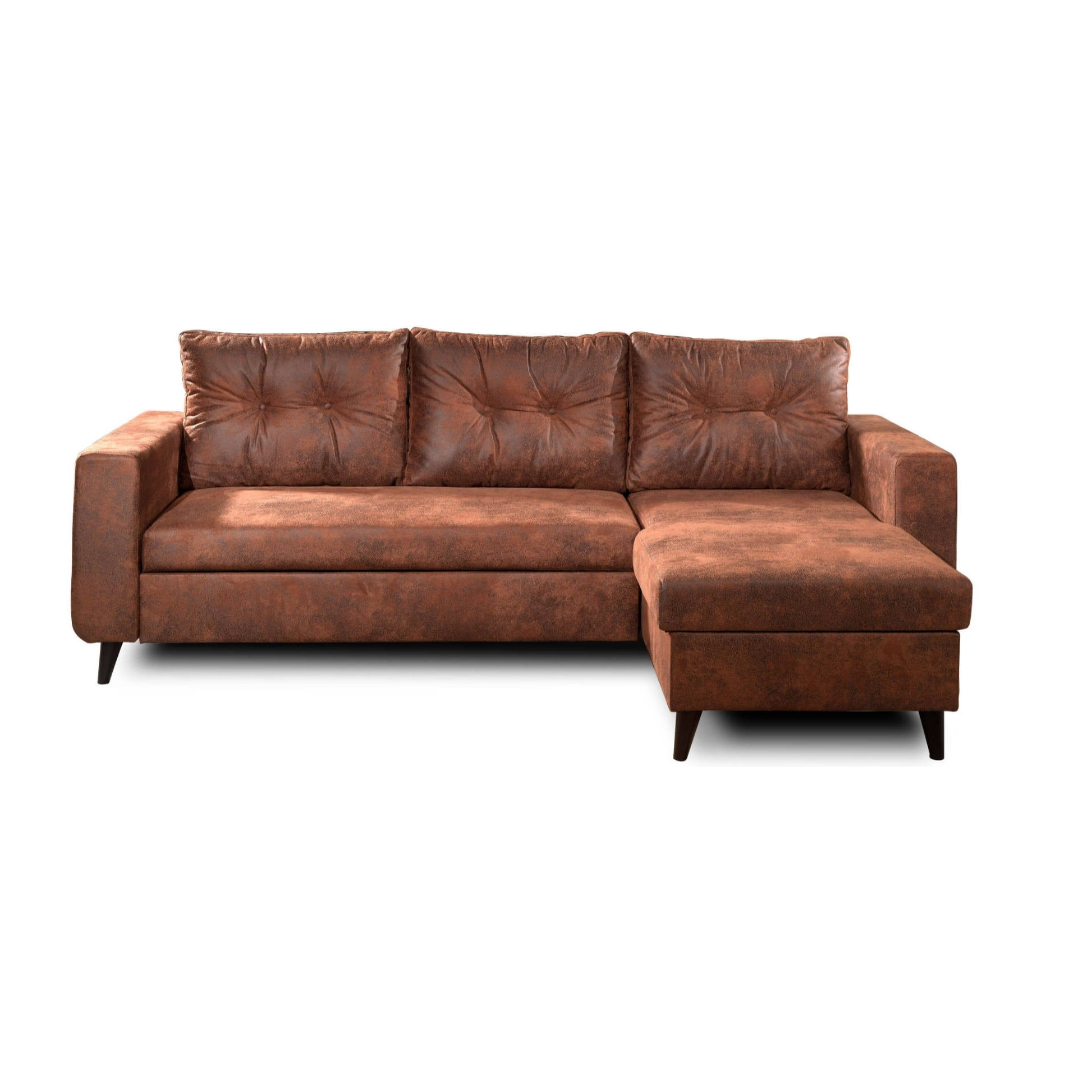 NORDIC - Canapé d'angle réversible - 4 places - Convertible - Industriel vintage - Marron