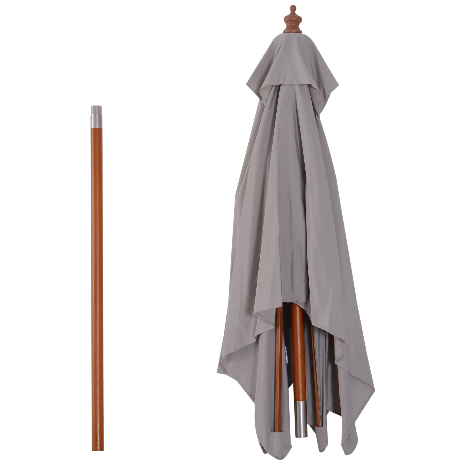 Parasol rectangulaire inclinable bois polyester haute densité 2L x 1,5l x 2,3H m gris clair