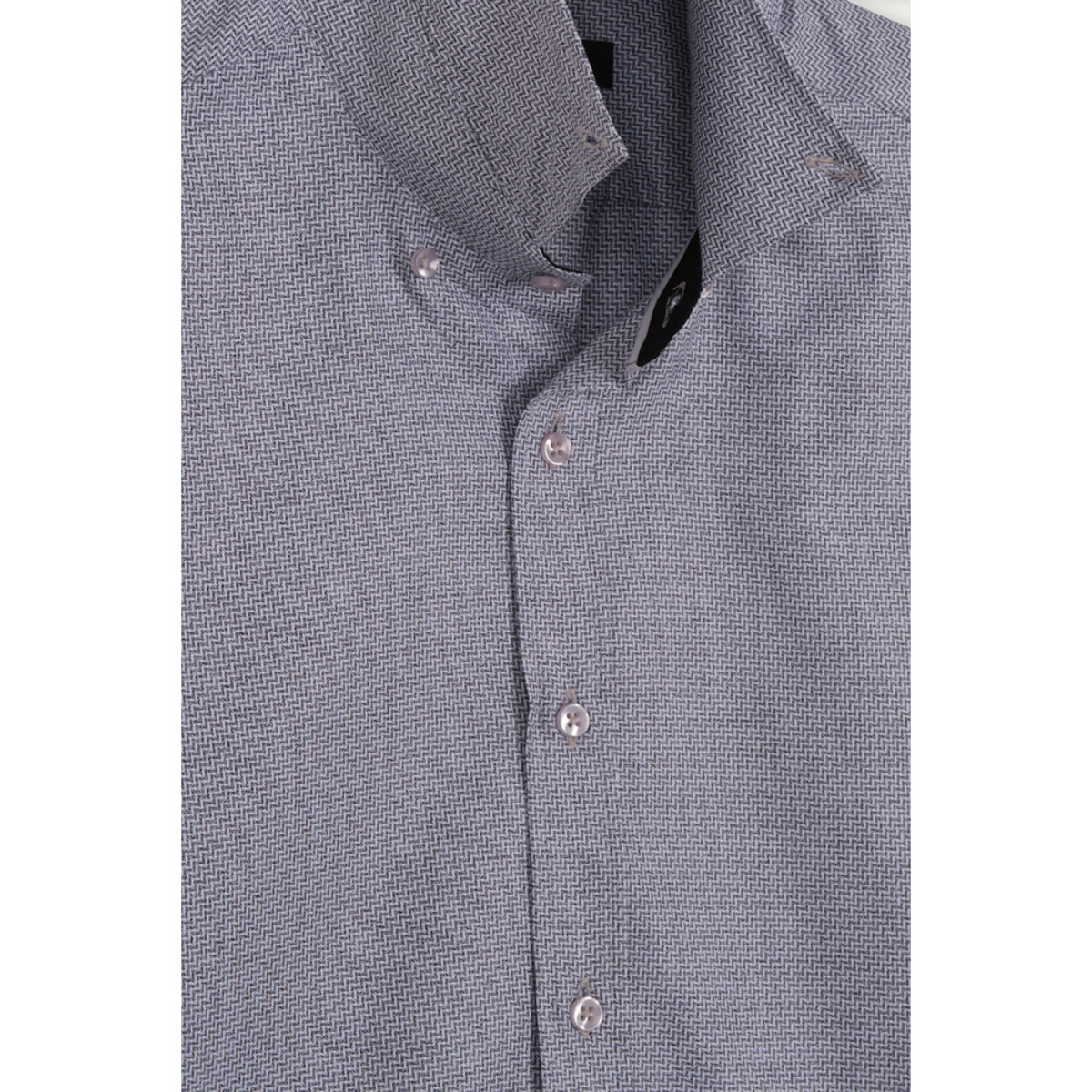camicia uomo 1 bottone button down slim Jacquard Fantasia Grigio Scuro/Bianco