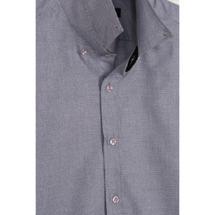 camicia uomo 1 bottone button down slim Jacquard Fantasia Grigio Scuro/Bianco