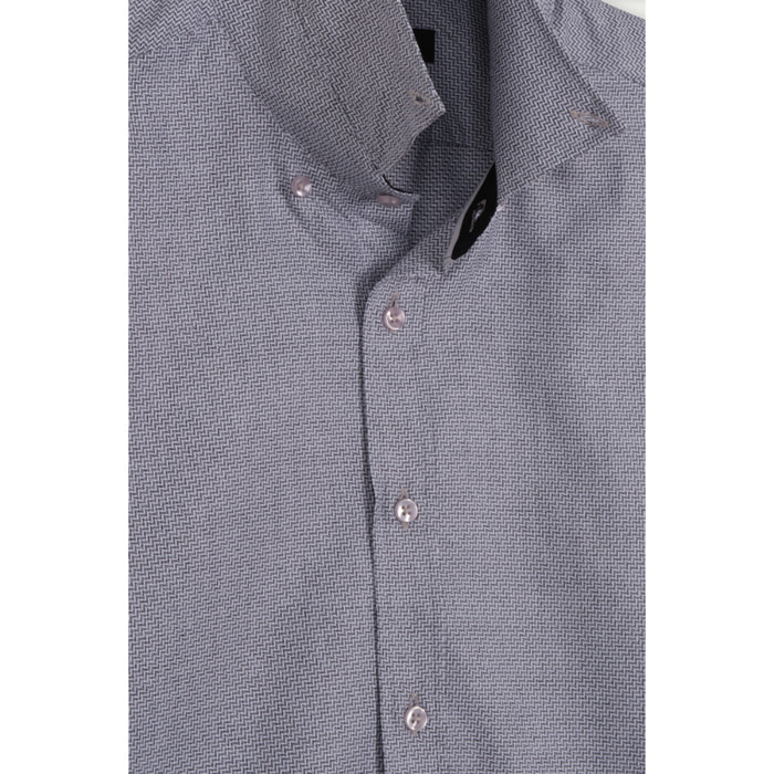 camicia uomo 1 bottone button down slim Jacquard Fantasia Grigio Scuro/Bianco
