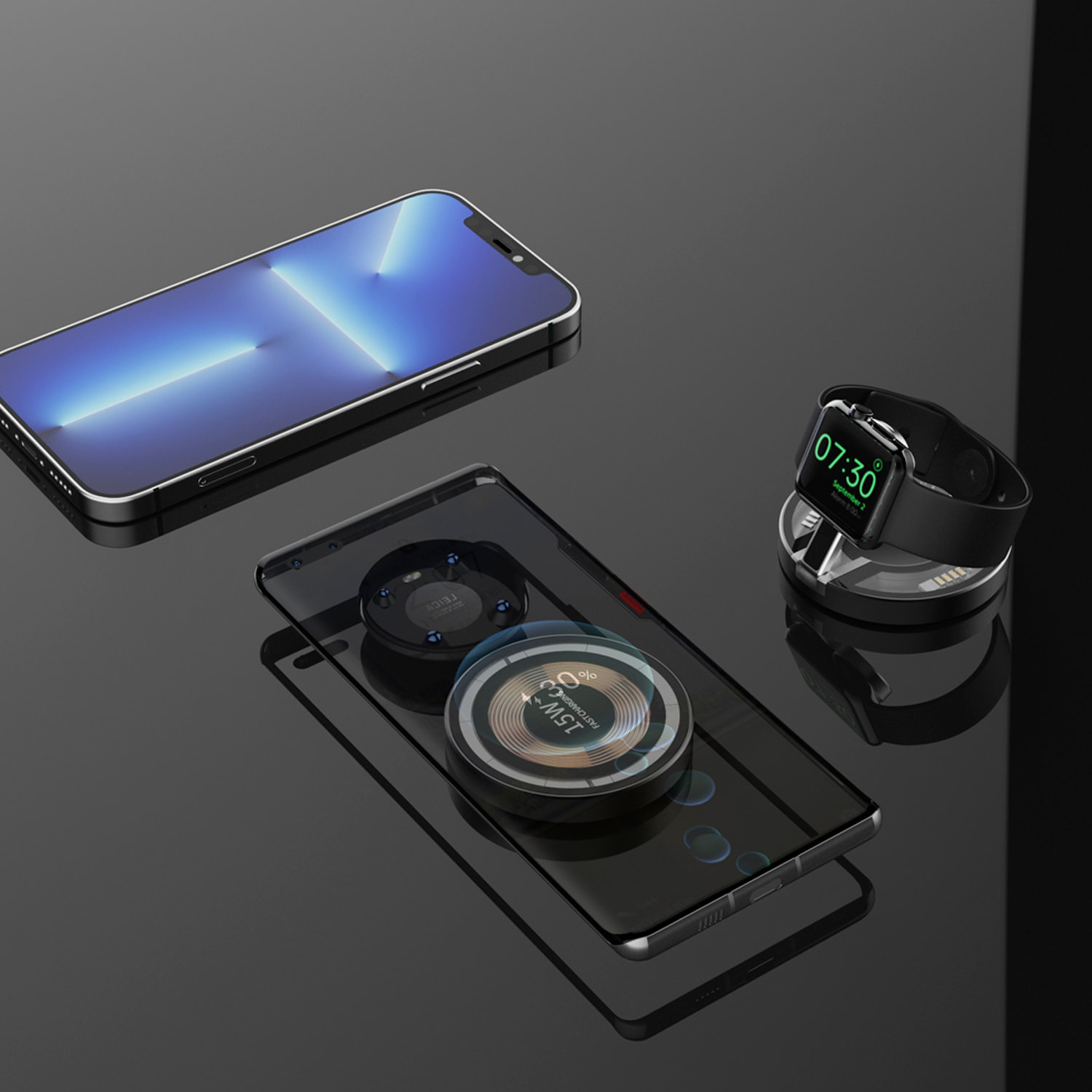 Base di ricarica pieghevole 2 in 1. Base Magsafe da 15 W e caricabatterie per Apple Watch. Funzione supporto.