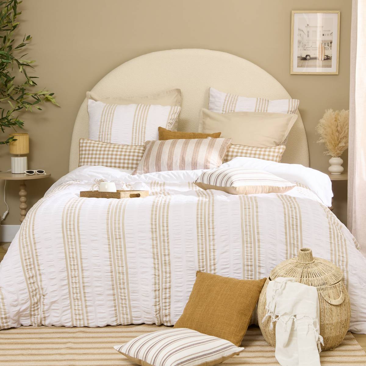 Coussin Groove 40x40cm rayé beige lin