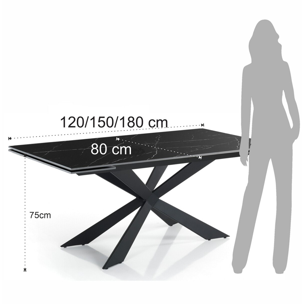Tomasucci Table extensible MELVIN EVO 120 BLACK MARBLE - NOIR