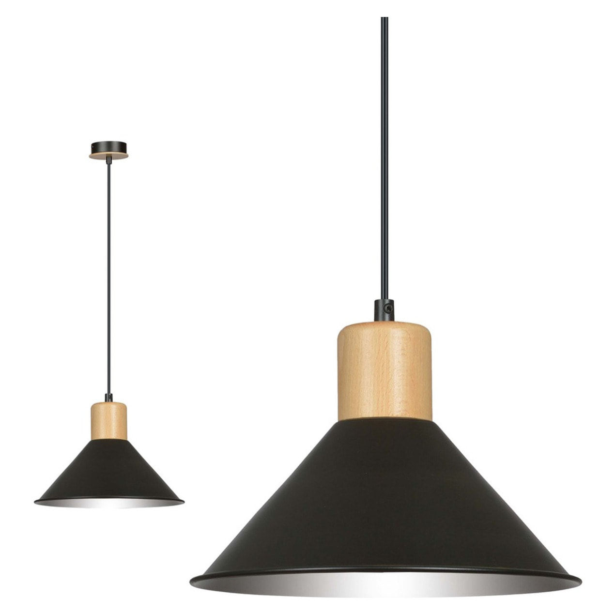 Lampada a sospensione ROWEN in acciaio nero e legno