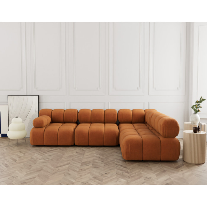 Ruby - canapé modulable d'angle droit 5 places en velours texturé - Terracotta