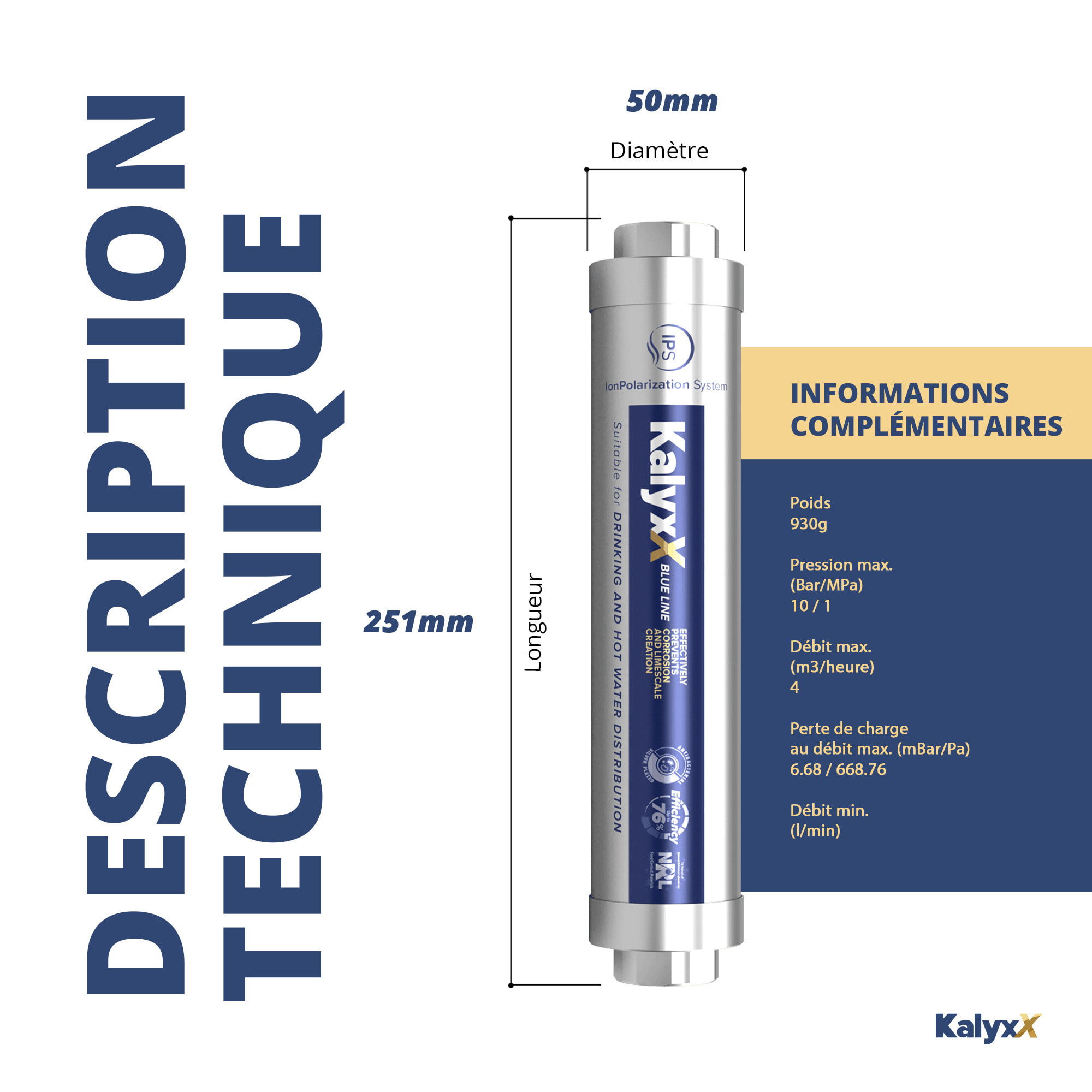 Adoucisseur d'eau Anticalcaire Antibactérien innovant IPS Kalyxx BlueLine G1/2 " femelle (IPSKXBG12)