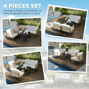 Salon de jardin 4 personnes 4 pièces style colonial acier noir résine filaire naturel