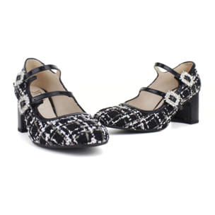 Zapato de salón estilo Mary Jane de tejido tipo tweed en negro con tacón de 5 cm