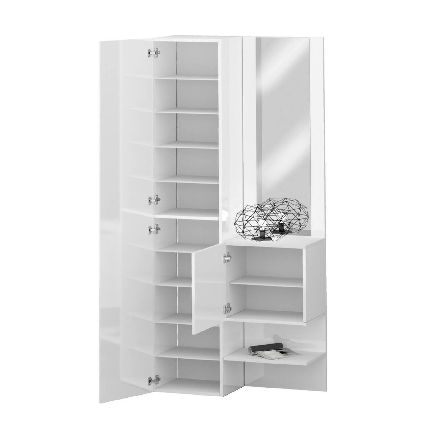 Mobile da ingresso Dcristant, Armadietto multifunzione a 2 ante, Mobile multiuso con specchio, 90x35h190 cm, Bianco