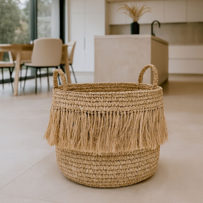 Panier à franges en raphia naturel avec anses 44cm LUYS