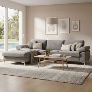 Canapé d'angle gauche 4-5 places en velours gris SOUTH