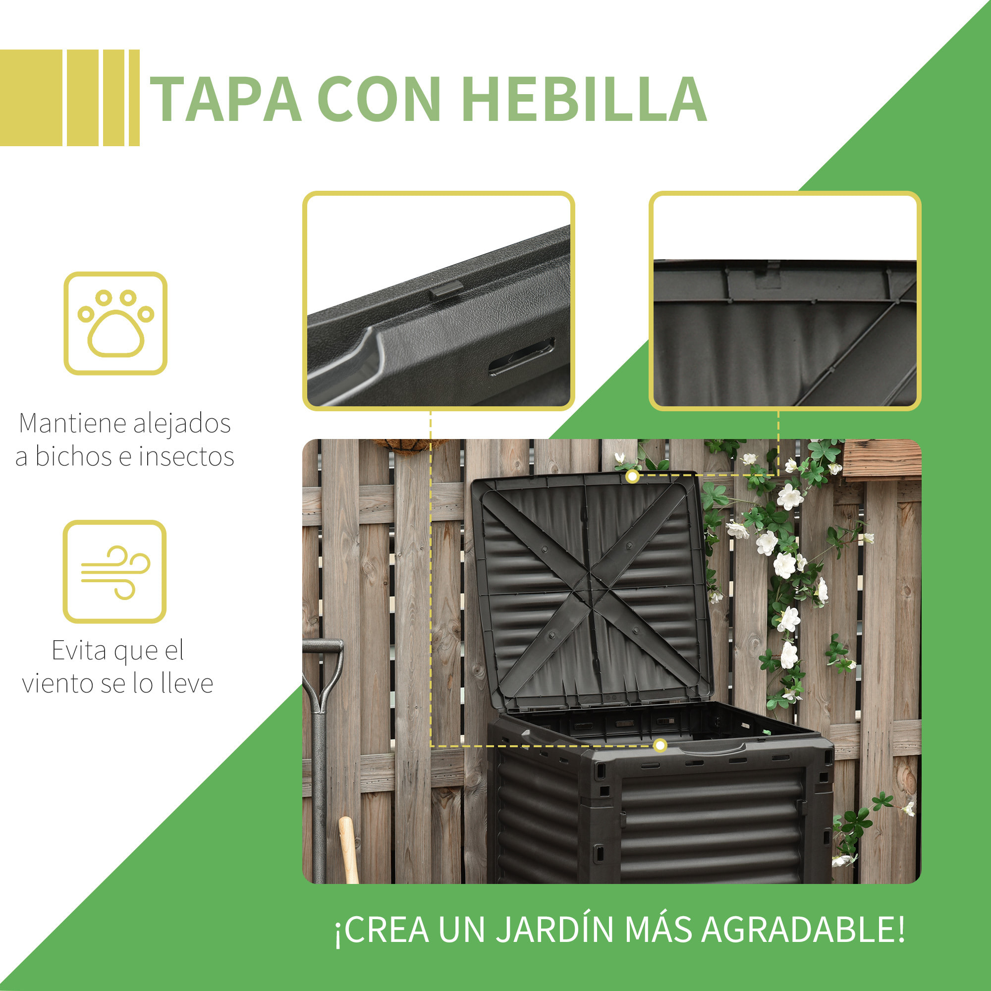 Compostador Capacidad 300L para Producción Abono Orgánico 60,5x60,5x81,5 cm