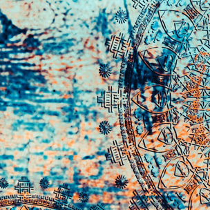 Affiche encadrée mandala artistique bleu et ocre Affiche + cadre en métal - Noir