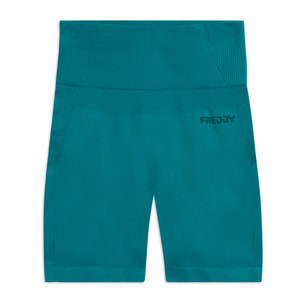 Leggings Corti Seamless con Vita Alta e Inserti in Costina