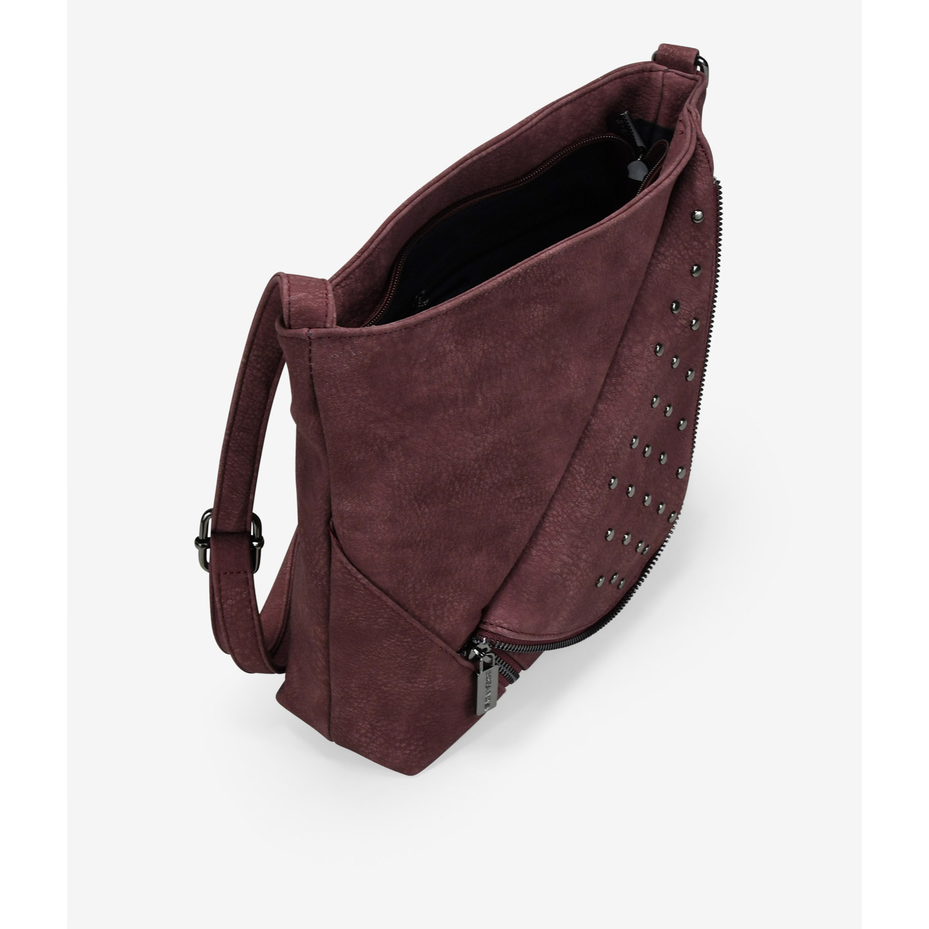 Bolso bandolera burdeos con solapa de tachas