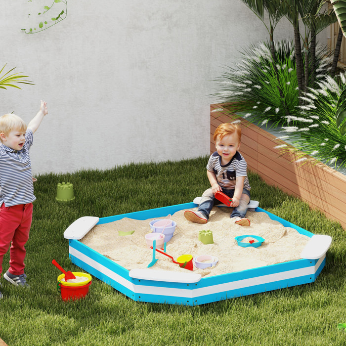Arenero para Niños de +3 Años Arenero Infantil Cuadrada con 4 Asientos para Exterior 133x133x16 cm Azul y Blanco