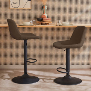 Lot de 2 tabourets de bar réglables - Noah - bouclette texturée taupe - hauteur réglable 60.5/81.5cm . repose-pieds