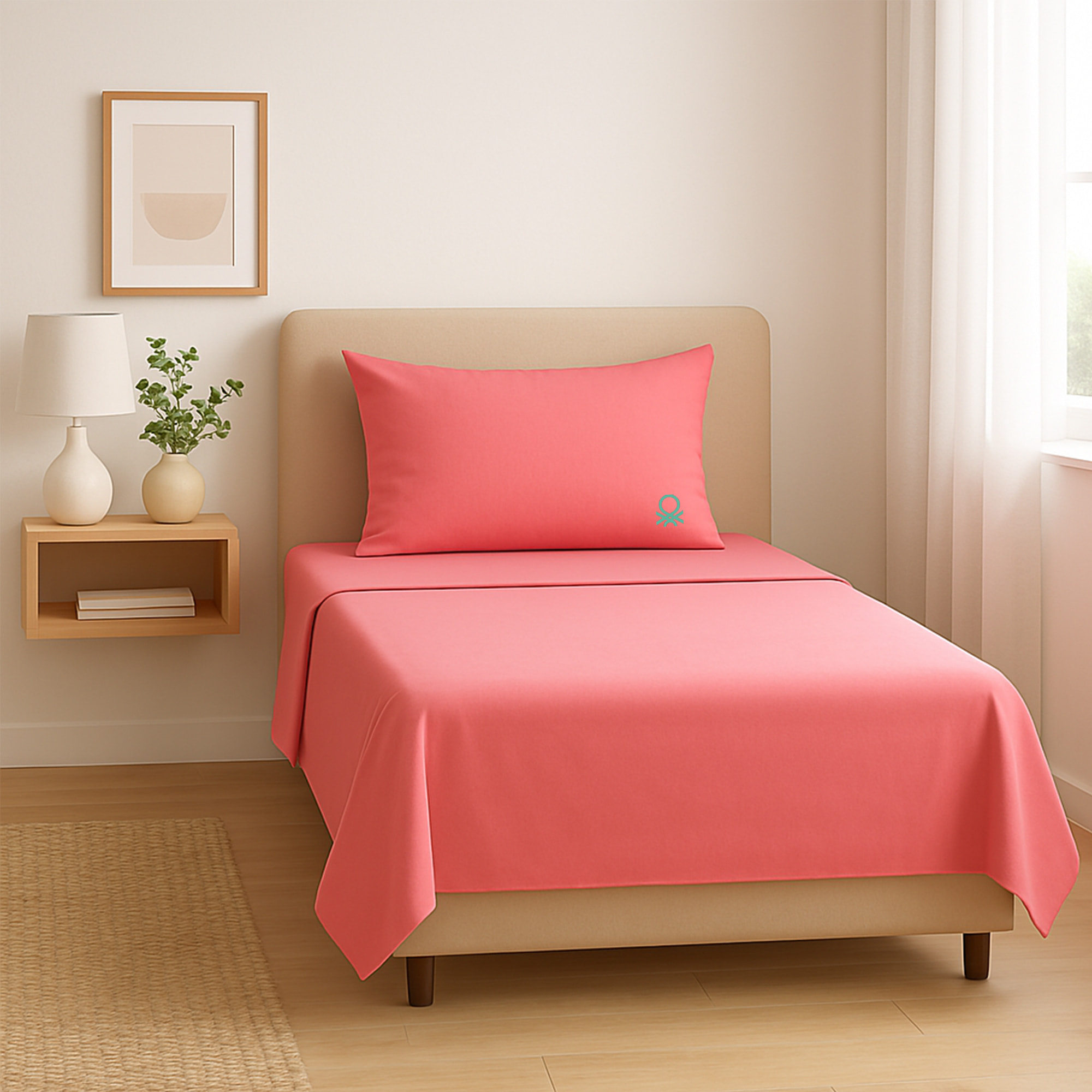 Set 3pzs sabana individual: sabana plana(160x280cm c/ dobladillo simple 5cm) + sabana bajera (90x200+40cm flap) + 1 funda de almohada (50x85) 100% al