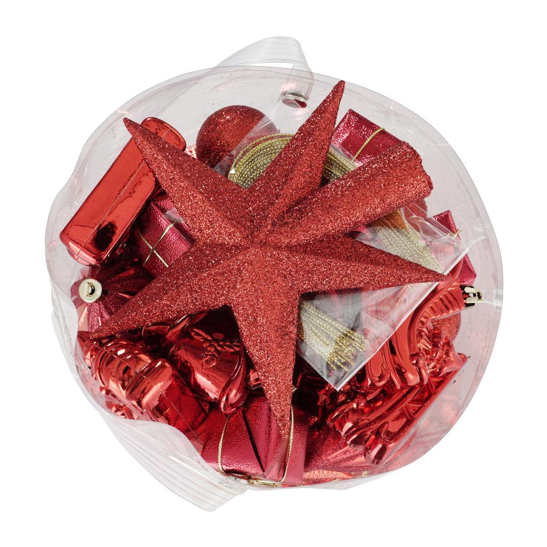 Box 50 pezzi decorazioni natalizie multi-forma, Ornamenti e puntale, Set assortimento palline di Natale, Scatola set albero di Natale, Da 4 a 10 cm, colore Rosso