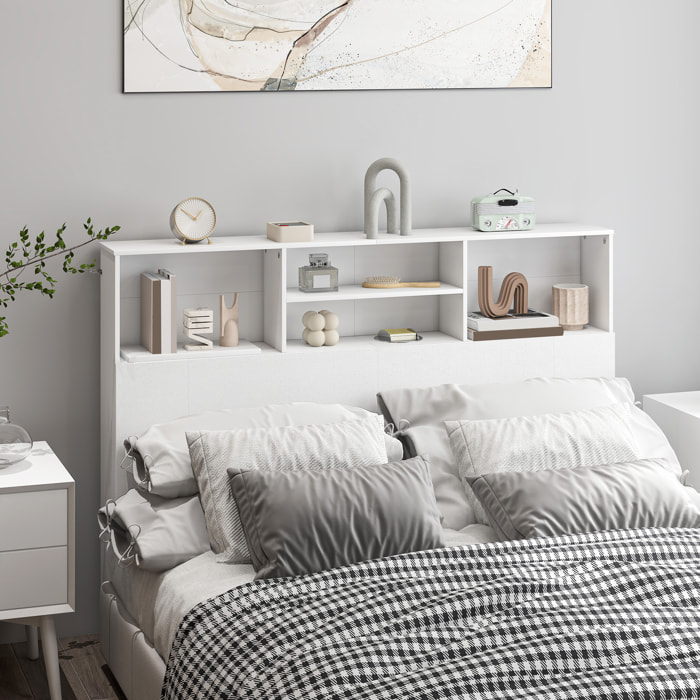 Tête de lit avec rangement - tête de lit bois 140 cm - 4 niches, grande étagère - blanc