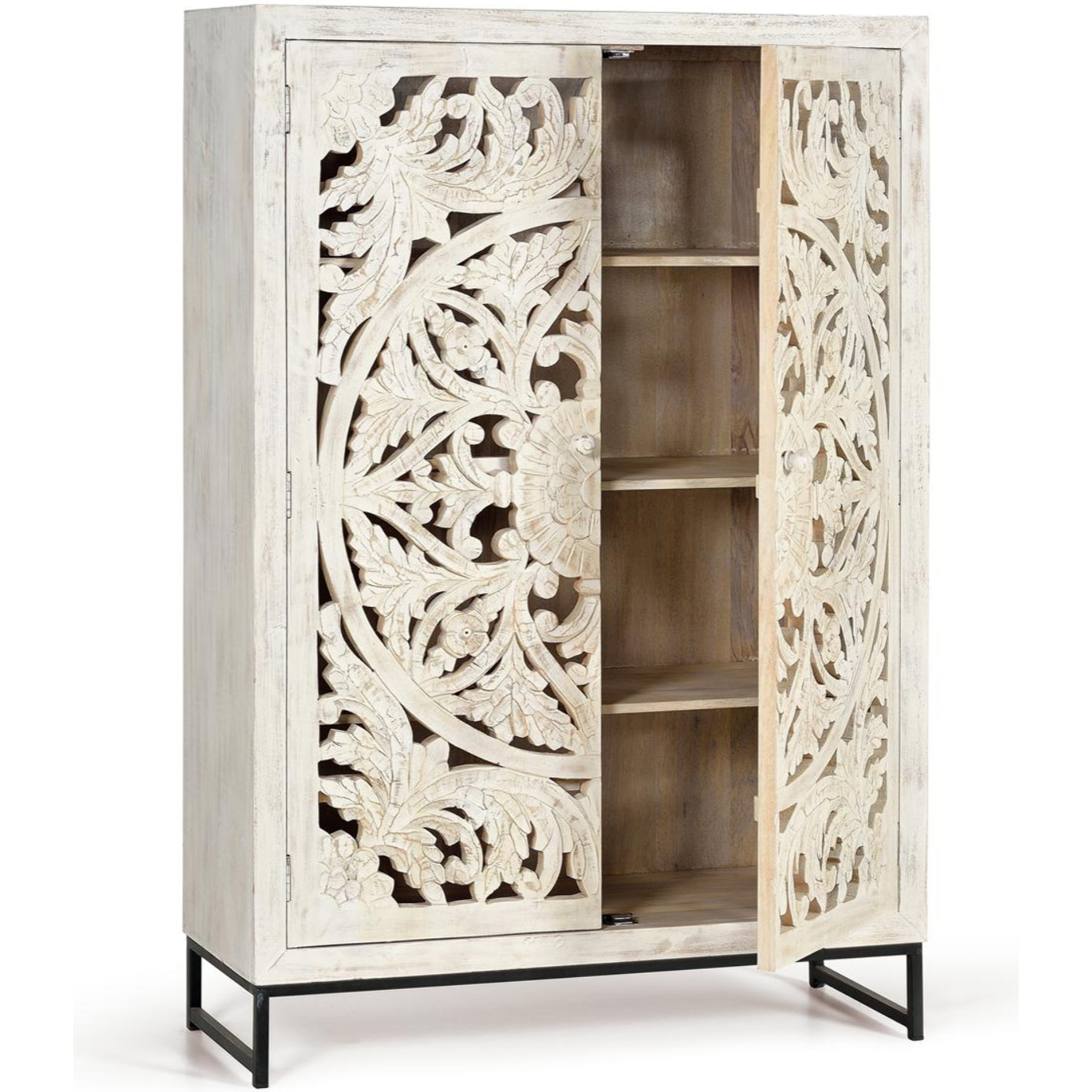 Alacena de Madera de Mango 110 Cm Estilo Étnico Boho Tallado