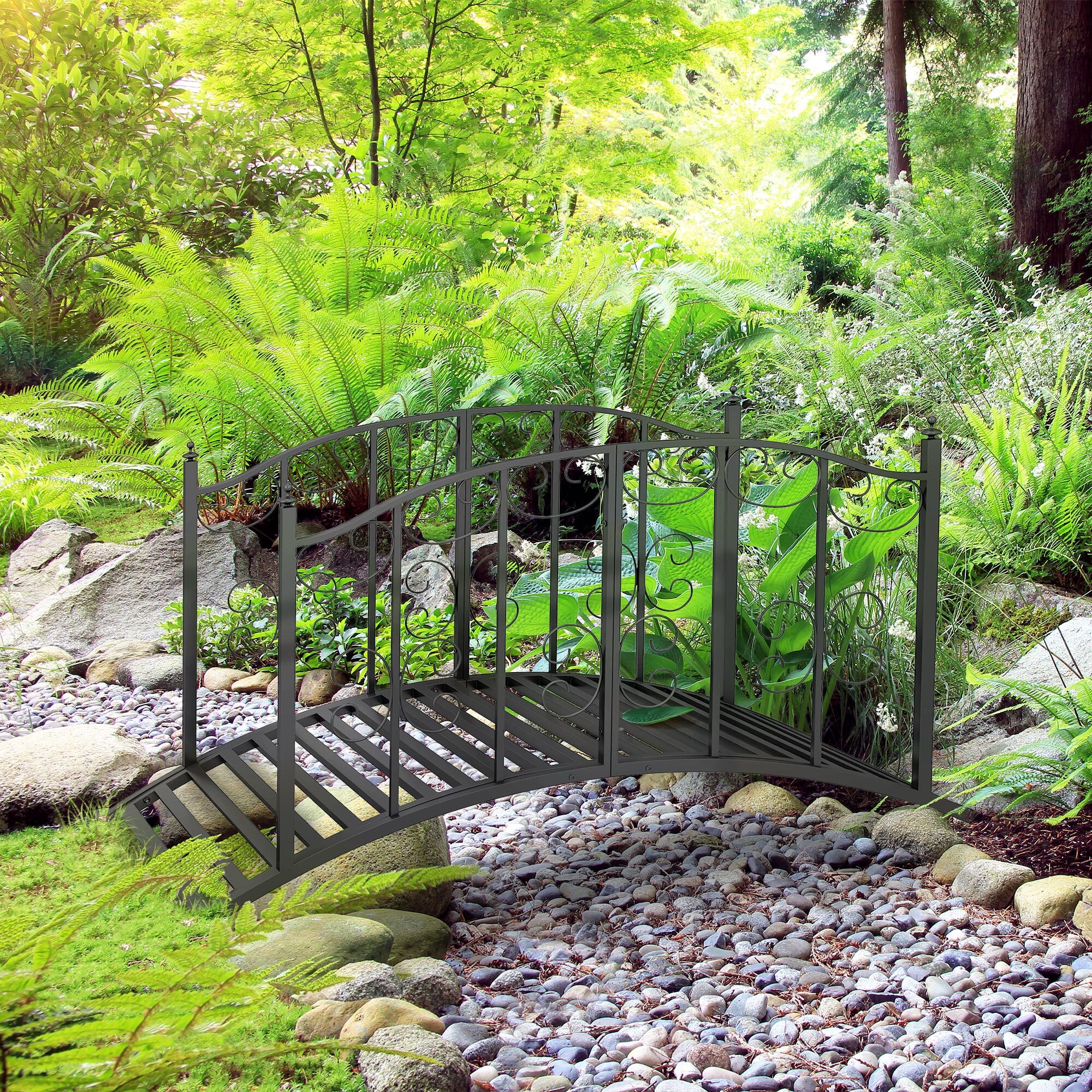 Pont de jardin métal noir style antique garde-corps latéraux max. 120 Kg