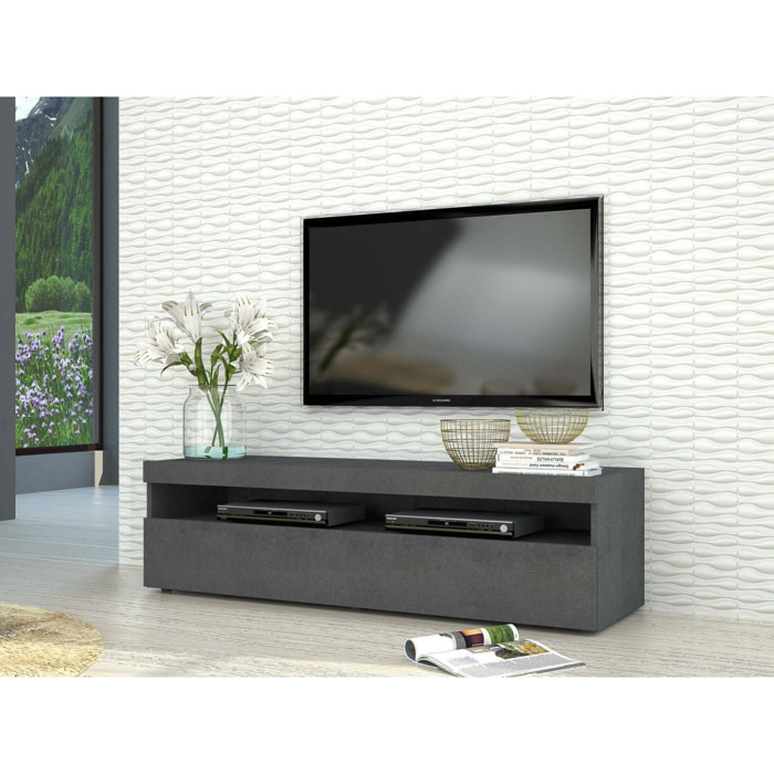 Mobile porta TV Adelicia, Credenza bassa da soggiorno, Base porta televisione, 100% Made in Italy, cm 130x45h36, Ardesia