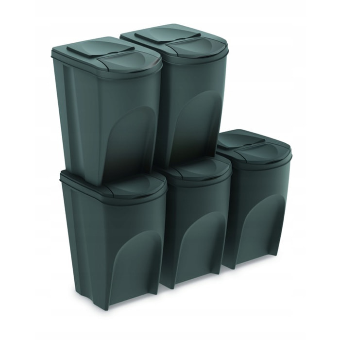 Juego de 5 cubos de reciclaje 175L Prosperplast Sortibox, antracita