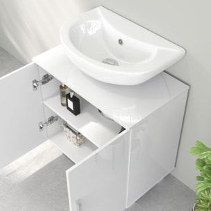 Mueble para Debajo del Lavabo Mueble bajo Lavabo Mueble de Lavabo con Pie con 2 Puertas 2 Estantes y Sistema Antivuelco para Cuarto Baño 60x35x60 cm Blanco