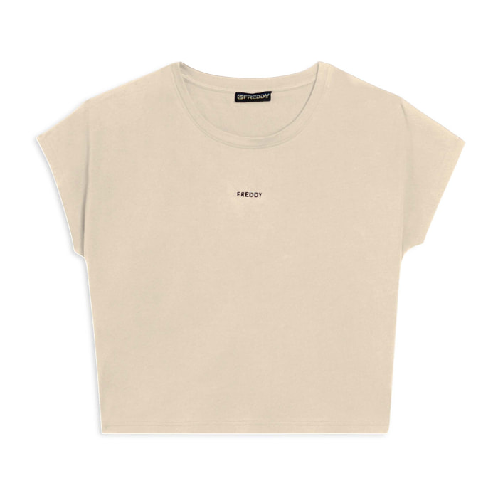 T-shirt donna con stampa sulle spalle