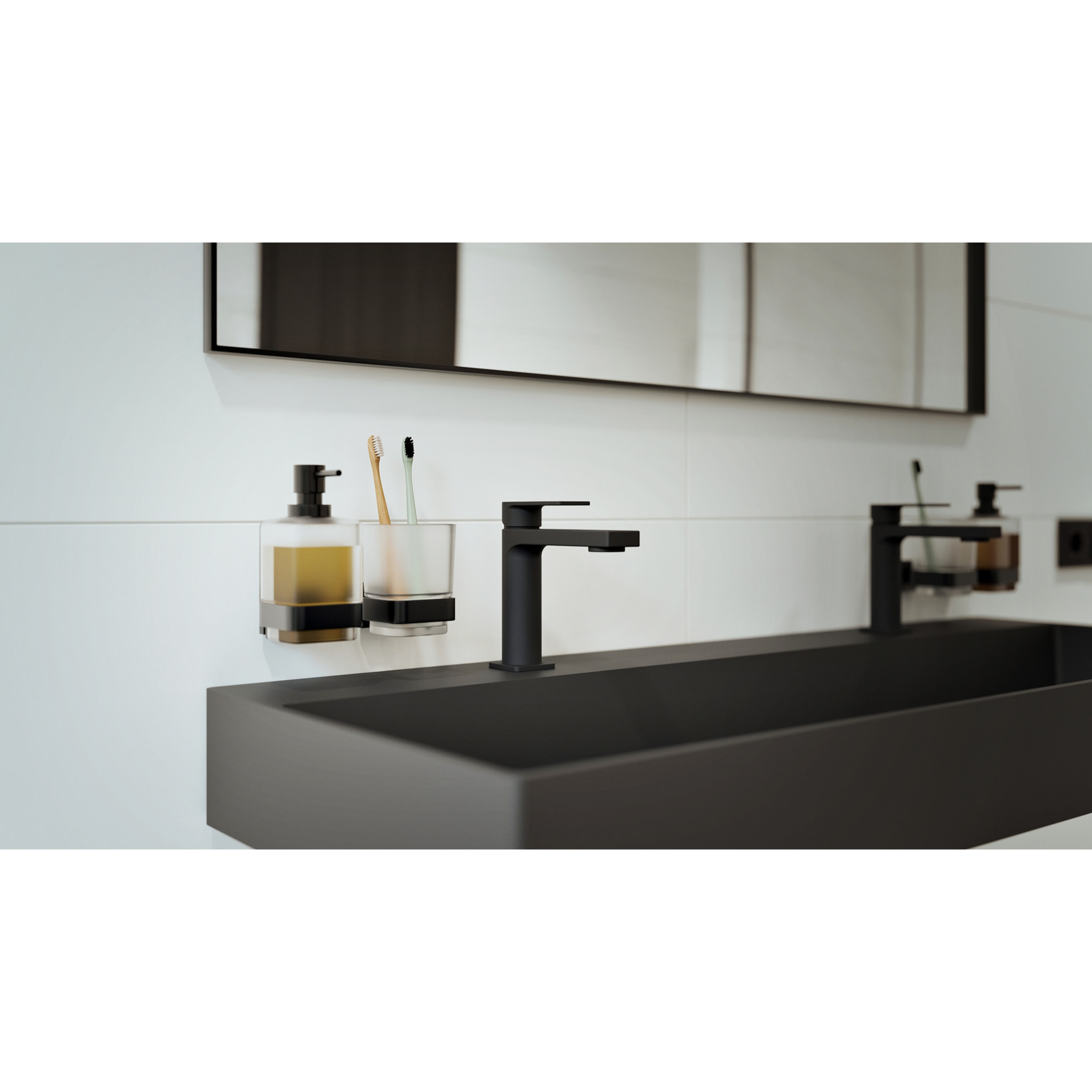 Lavabo SAT Infinitio 121,4x46,9 cm noir mat deux trous pour robinetterie (SATINF12046BKM)