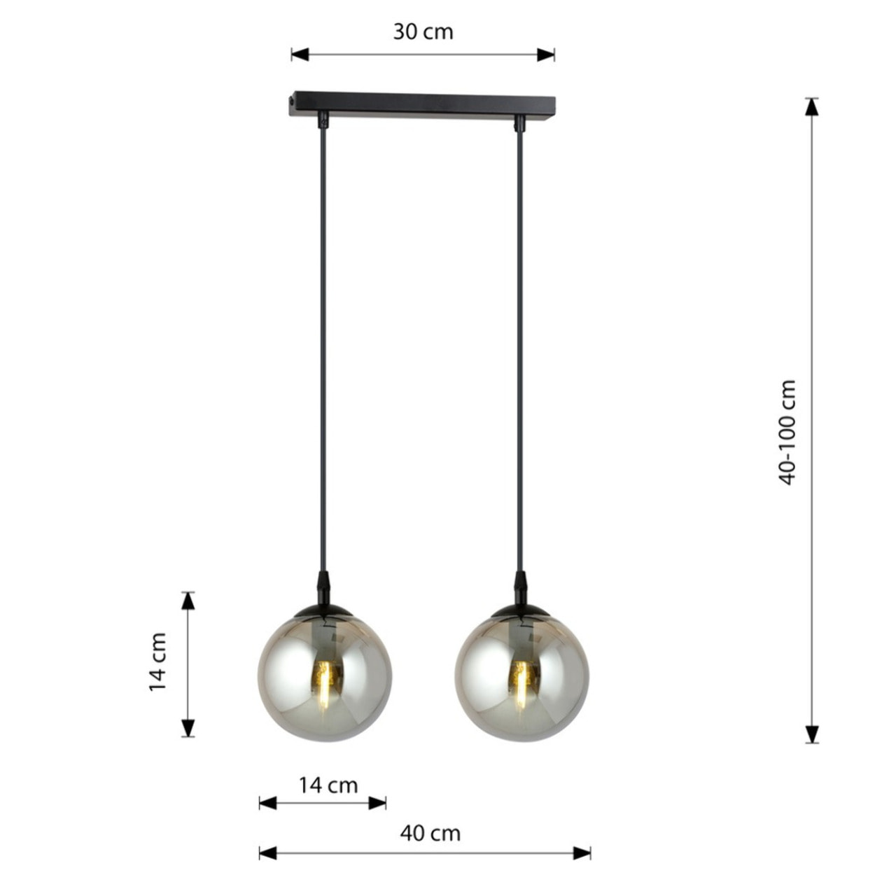 Lampada a sospensione Cosmo in acciaio nero con sfere in vetro grafite