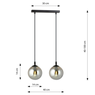Lampada a sospensione Cosmo in acciaio nero con sfere in vetro grafite