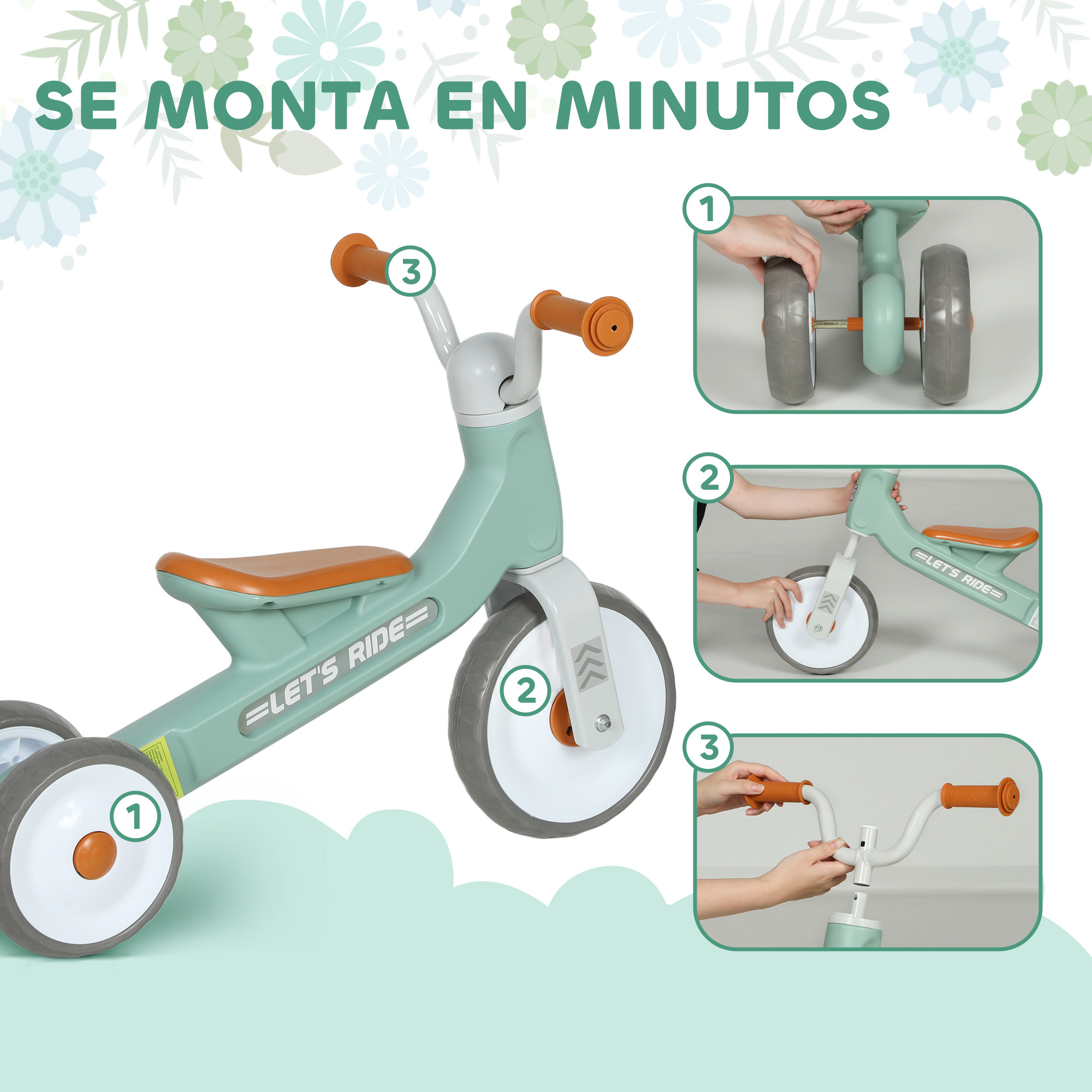 Bicicleta sin Pedales para Niños de 1 a 3 Años, Bicicleta de Equilibrio con Ruedas Silenciosas y Resistentes a Pinchazos, Manillares con Giro Limitado a 60°, Verde