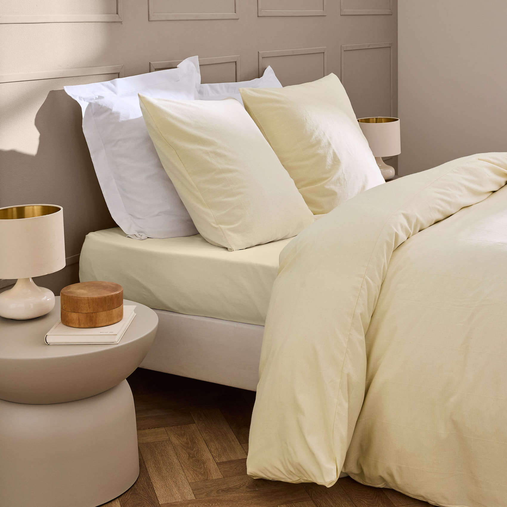 Drap-housse en coton lavé motif carreaux jacquard - Ivoire