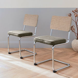Chaise cantilever acier effet rotin et tissu (lot de 2) MAJA