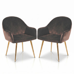 Set 2 poltrone in velluto con gambe oro, sedie imbottite design elegante e moderno, struttura in legno con schienale e seduta confortevoli, rivestimento effetto velluto morbido, ideali per soggiorno camera e ufficio, stile raffinato