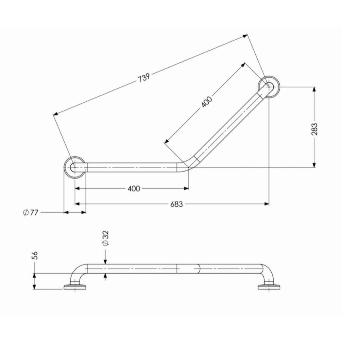 Barre d'appui coudée inox 135° 400x400 mm AKW recouvert d'époxy blanc - 01243WH-LS