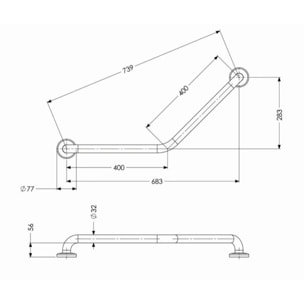 Barre d'appui coudée inox 135° 400x400 mm AKW recouvert d'époxy blanc - 01243WH-LS