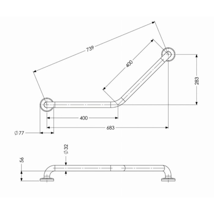 Barre d'appui coudée inox 135° 400x400 mm AKW recouvert d'époxy blanc - 01243WH-LS