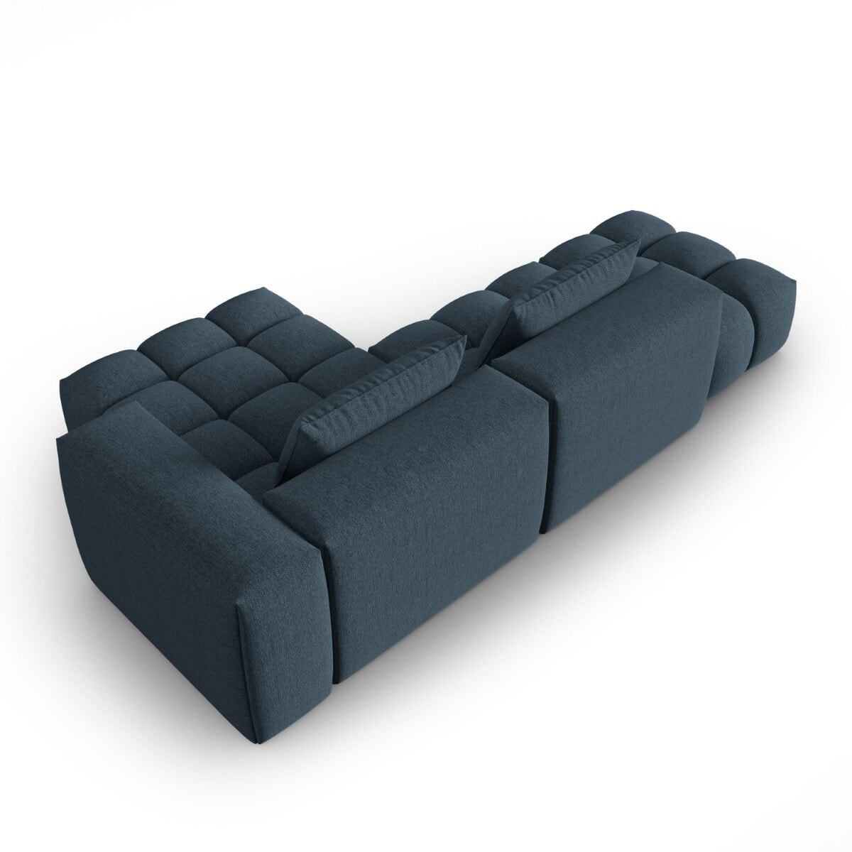 Canapé d'angle droit modulable "Lorella" 4 places en tissu structurel bleu foncé